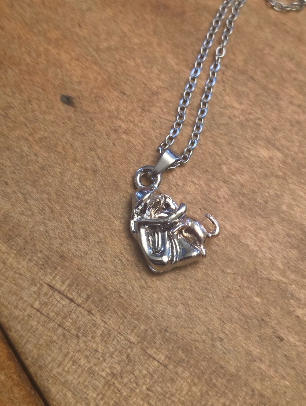 Silver Pendant Necklace Girl & Cat Women Hug Pet Lovers Girl Friendship Fashion